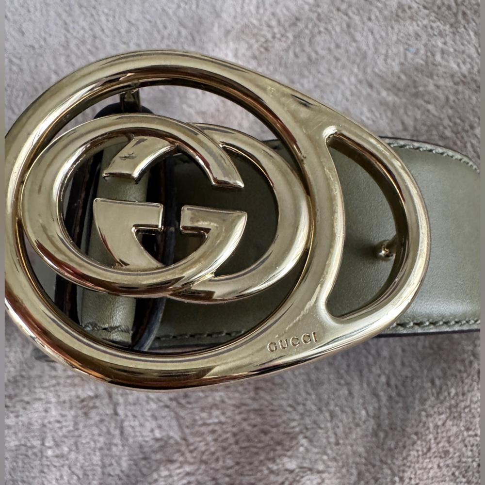 Gucci Olive Green GG Marmont Leather Belt Gold Buckle | Size 80 / 32 - Picture 3 of 8